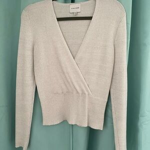 Pink Rose Women's V-Neck Sweater in Cream